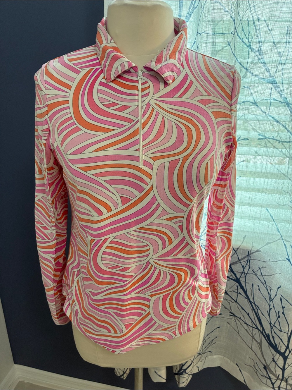 IBKUL Pink & Orange Long-Sleeve 1/4 Zip Pullover
